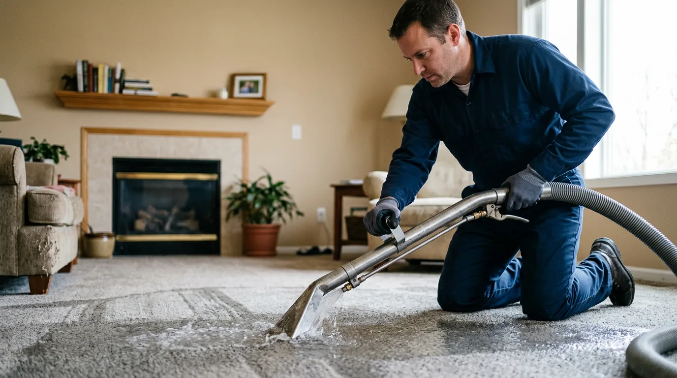 Water damage restoration technician working near Ridgeville, IN